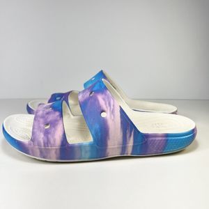 Crocs M9 W11 Classic Out Of This World Sandal Slides Blue Purple Tie-Dye Used